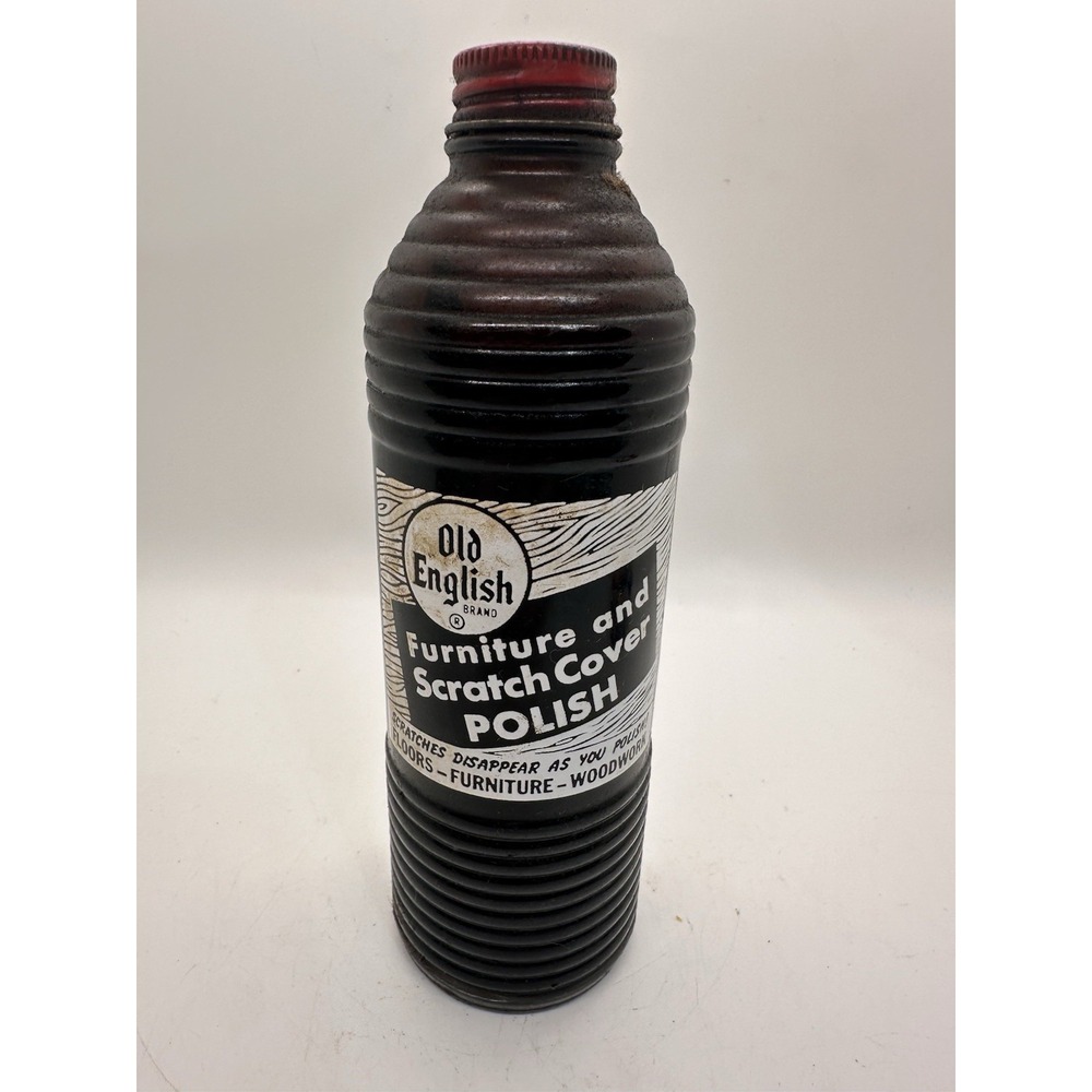 Vintage Old English Furniture Scratch Cover Polish Ribbed Bottle Red Cap‎